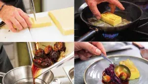 Kachna s červeným zelím, jablkovým pyré a polentou - servírování