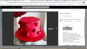 Hedvika Lippiello: „Klasický piškot s čokoládovým krémem jsem doplnila malinovou marmeládou a malinami. Na srdíčka jsem použila též temperovanou ruby čokoládu.“