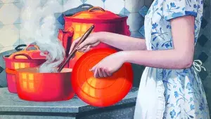 Historická reklama na hrnec v barvě ohně, slavné Flame