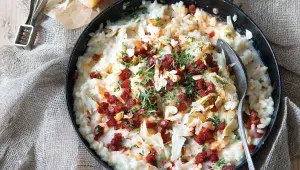 Mandlové rizoto s chorizem