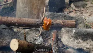 Špekáčky neopékejte přímo v ohni, spálily by se. Nejlepší je nechat je prohřát jen nad uhlíky