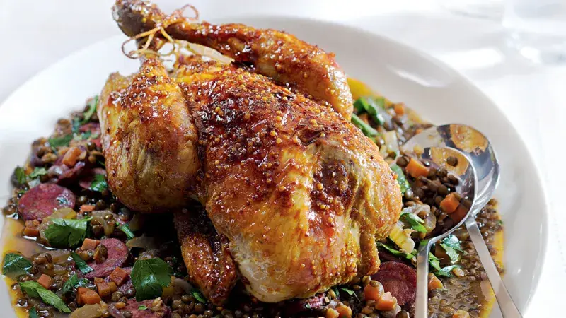 Pečená perlička s čočkou