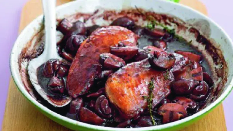 Kuře na víně s houbami