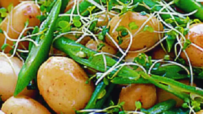 Nové brambory s fazolkami a řeřichou