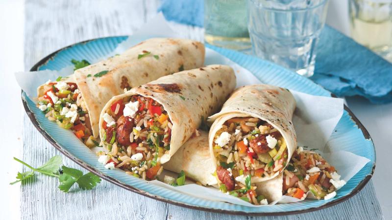 Burrito s rýží a uzeným kuřetem