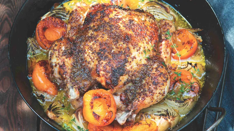 Chalupářské kuře na meruňkách