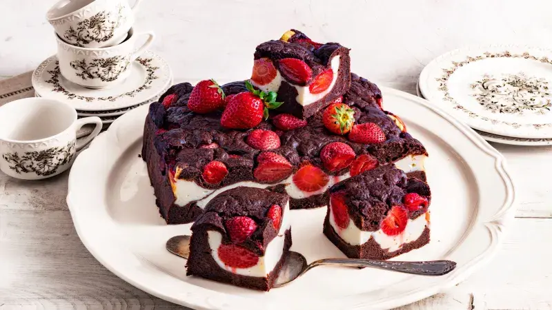 Cheesecake brownies s jahodami