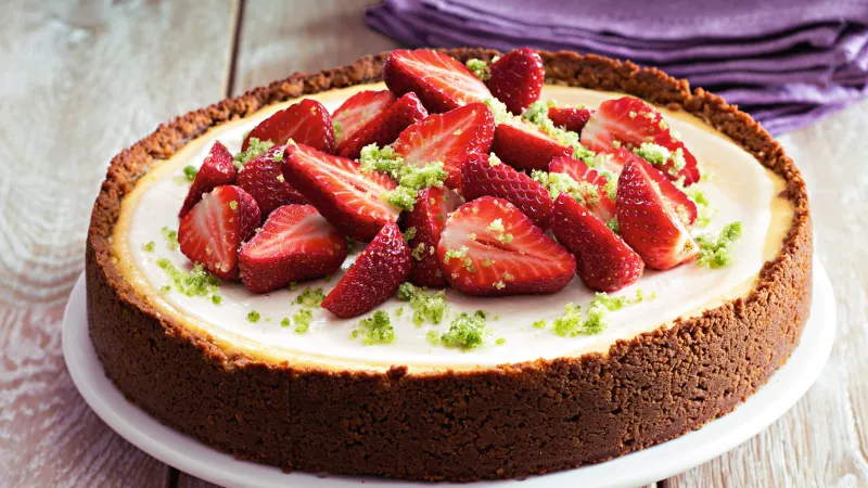 Cheesecake s jahodami a bazalkovým cukrem