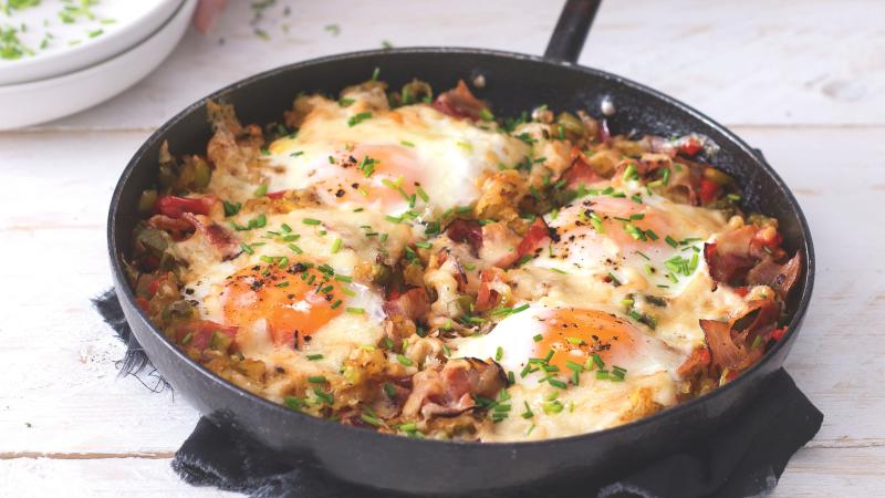 Křupavá snídaně z pánve hashbrown
