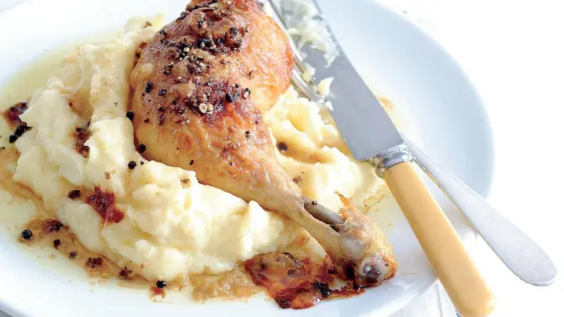 Kuře s kaší s pečeným česnekem