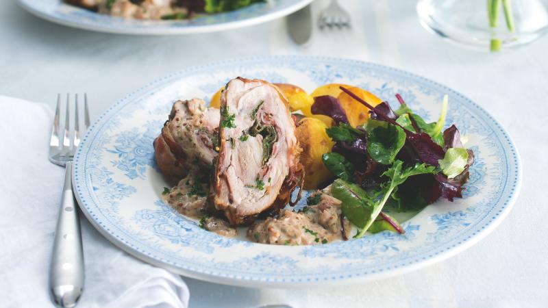 Kuřecí saltimbocca s hořčicí, smetanou a šalvějí