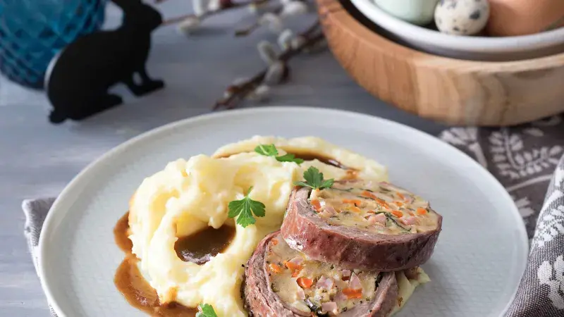 Nadívané telecí hrudí s bramborovou kaší