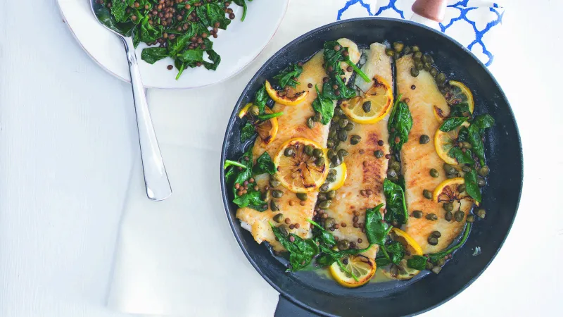 Opékaná ryba s kapary a čočkou