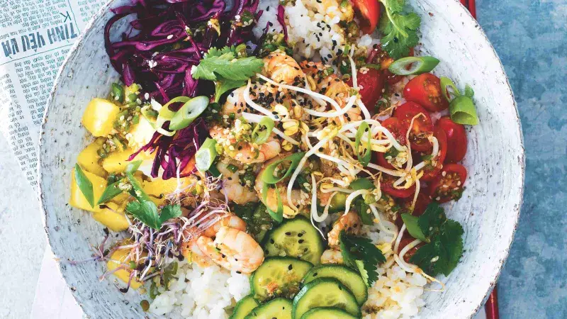 Poke bowl s krevetami