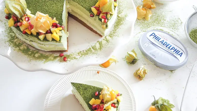 Matcha cheesecake s lotuskovými sušenkami