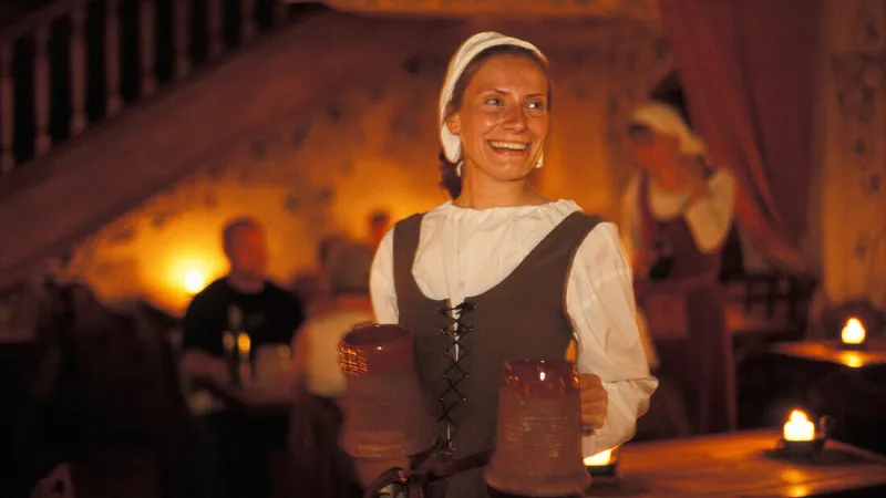 Servírka ve středověkém kostýmu