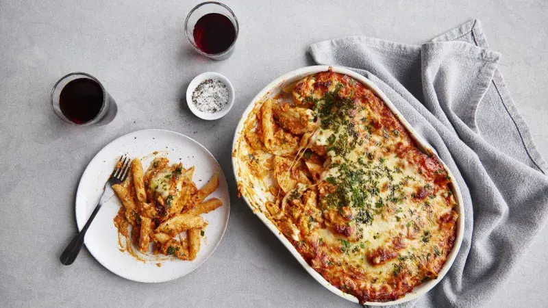 Zapečené těstoviny s kuřetem a mascarpone