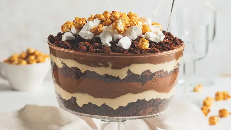 Čokoládovo-karamelový trifle s kaštanovým pyré