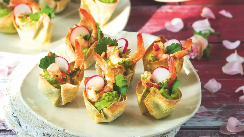 Košíčky z těsta wonton s krevetami