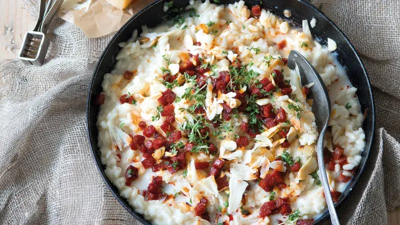 Mandlové rizoto s chorizem