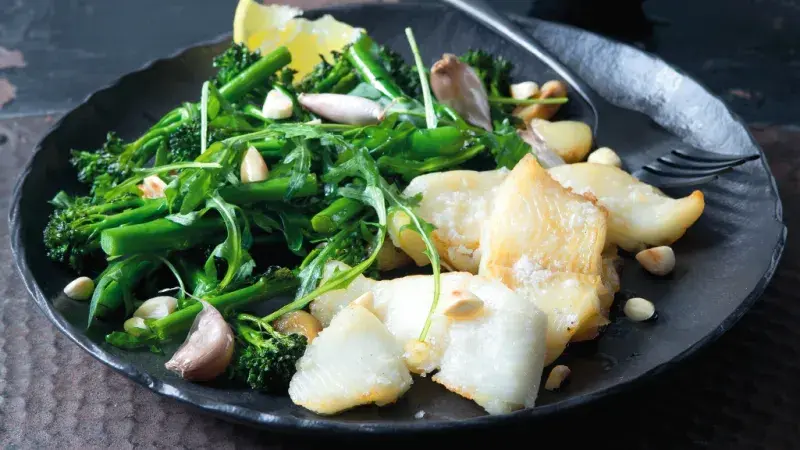 Pečená brokolice s halibutem