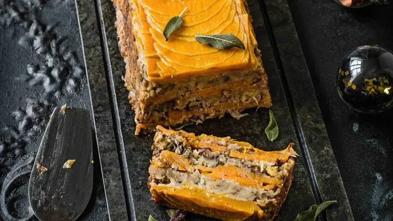 Pečená terinka s kaštany, batáty a dýní