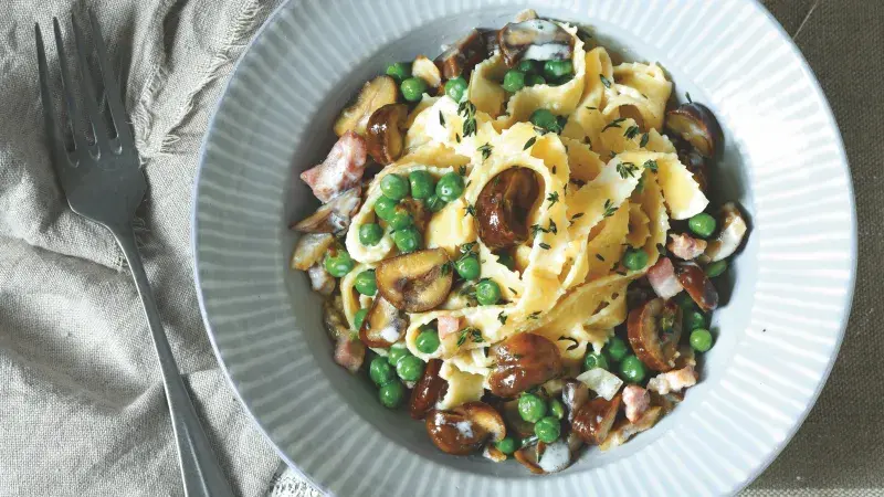Podzimní těstoviny s hráškem a kaštany