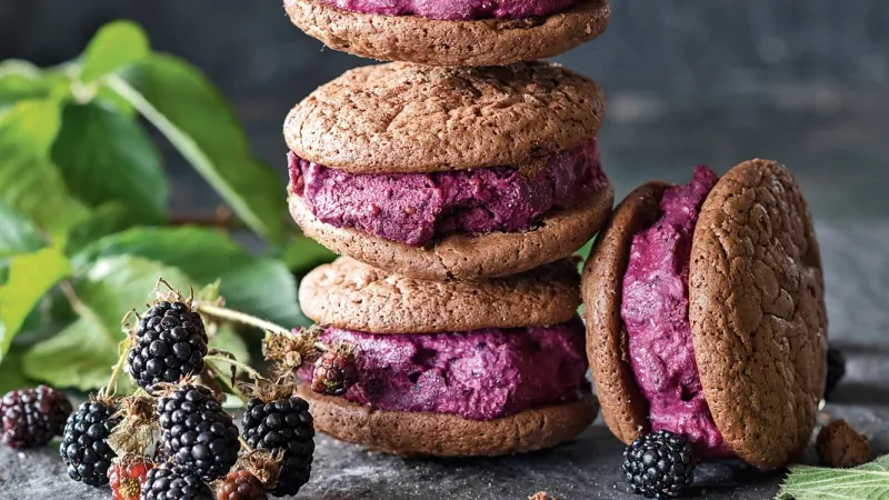 Sušenkové sendviče s ostružinovou zmrzlinou