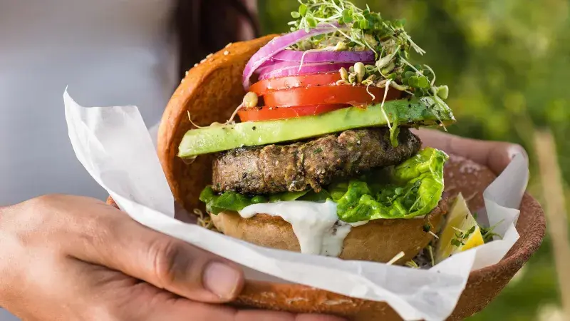 Veganské burgery s kešú majonézou a výhonky