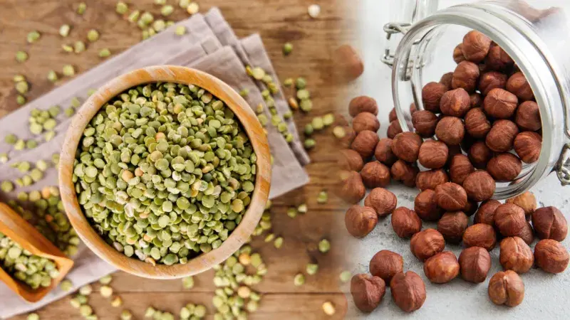 Lískové ořechy a hrách