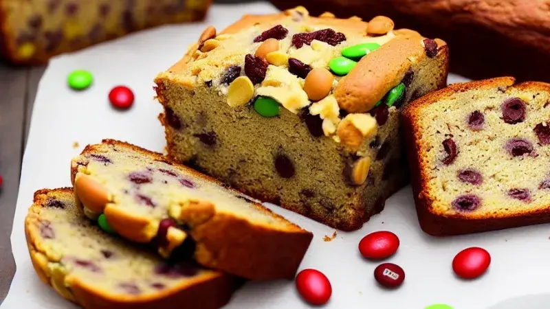 Banánový chlebíček s rozinkami a čokoládovými bonbóny