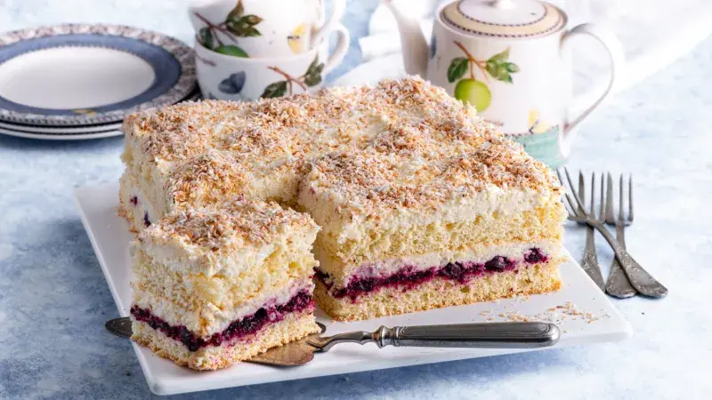 Kokosový piškot s pikantní rybízovou marmeládou