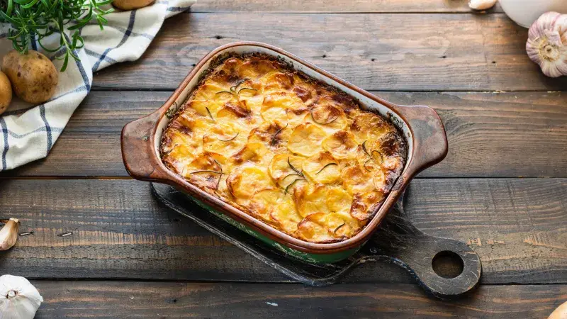 Potato casserole with garlic and rosemary