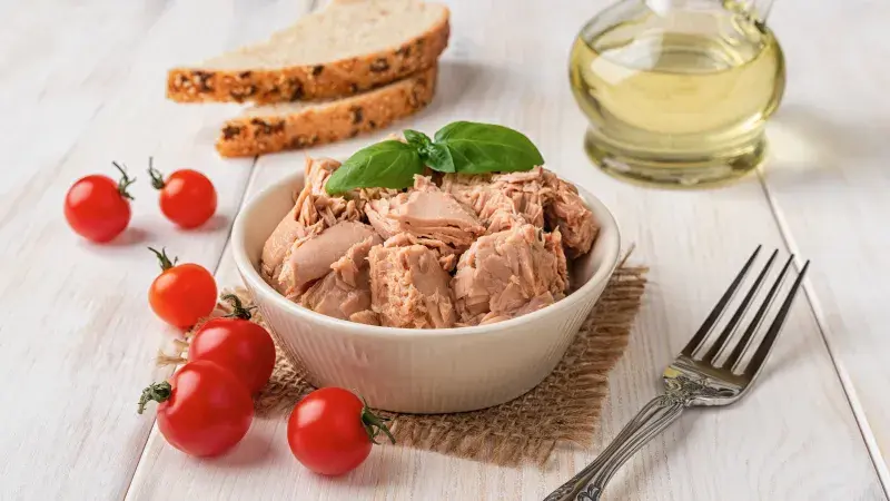 Canned tuna meat in a bowl