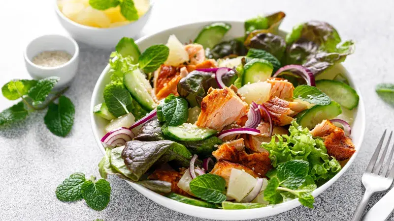 Salad with grilled salmon