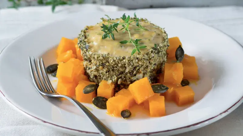 Kapří suflé na dýňovém kompotu