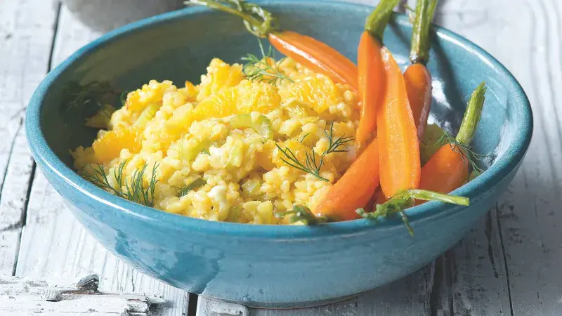 Šafránové rizoto s glazovanou mrkvičkou