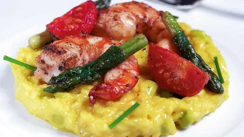 Šafránové rizoto s krevetami