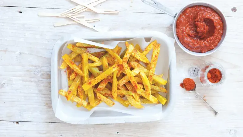 Smažené dýňové hranolky s BBQ omáčkou