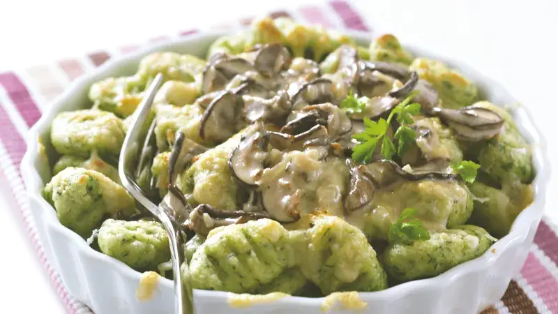 Špenátové noky s houbami