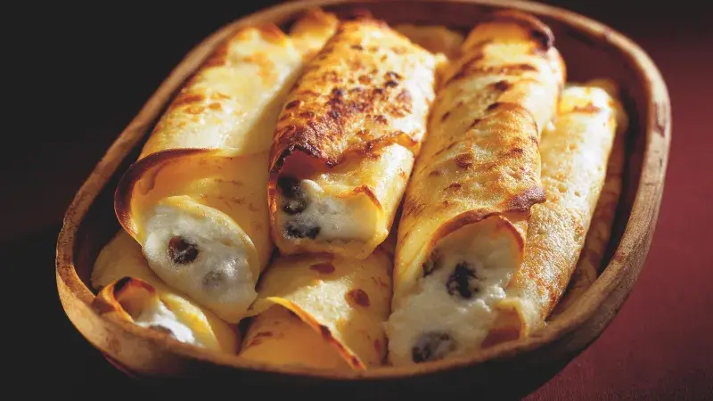 Palačinky zapékané, plněné tvarohem