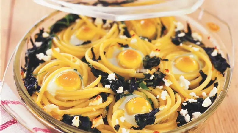 Zapečené špagety se špenátem