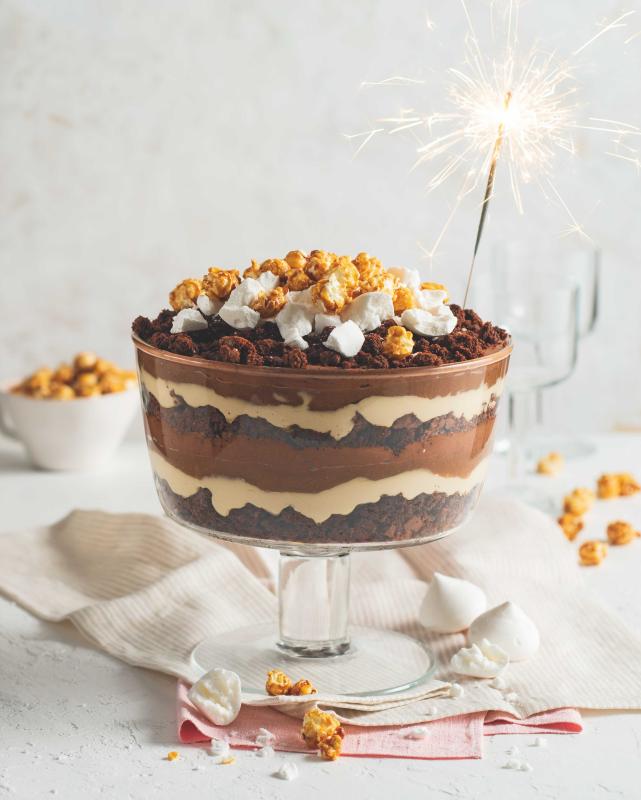 Čokoládovo-karamelový trifle s kaštanovým pyré