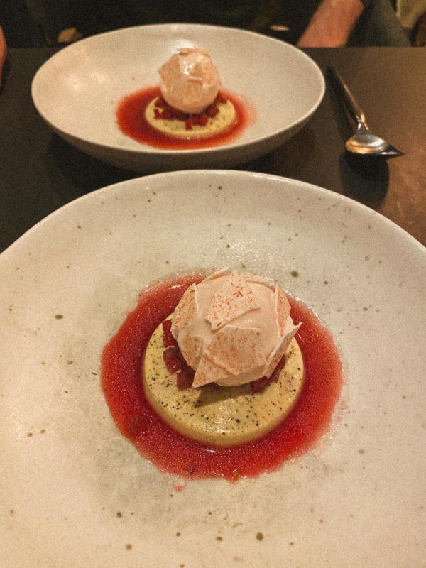 Panna cotta s rebarborou a zmrzlinou v restauraci Uformel