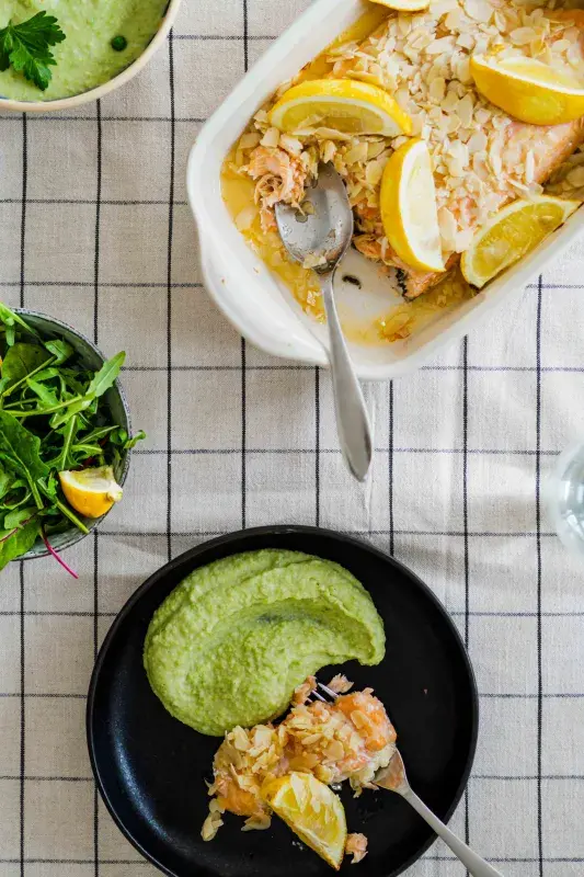 Fazolovo-hráškové pyré s lososem