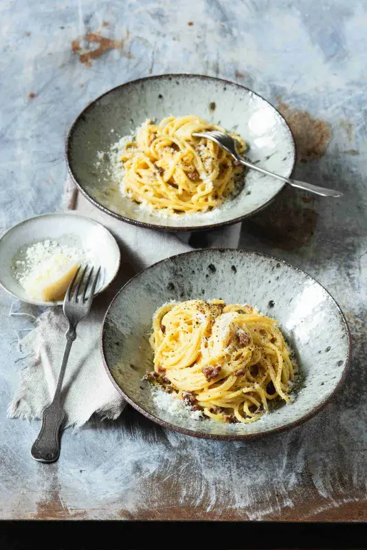 Puristické těstoviny carbonara