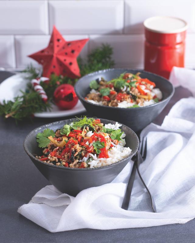 Thajské stir-fry s mletým masem a bazalkou