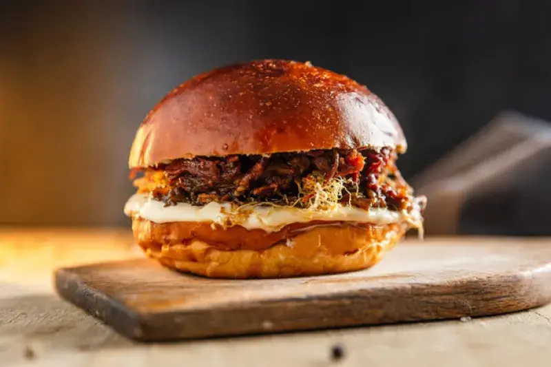 Burger z hovězího trhaného krku 