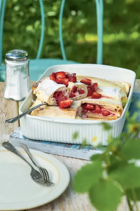 Zapečené palačinky s jahodami