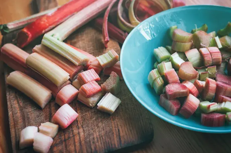 Na kousky nakrájenou rebaboru do koláče je nejlepší chvíli marinovat v cukru